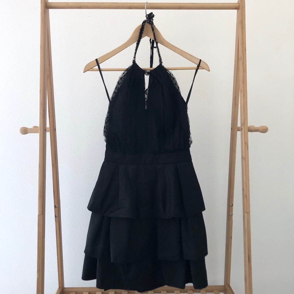 BCBGMazAzria Black Beaded Halter Mini Dress